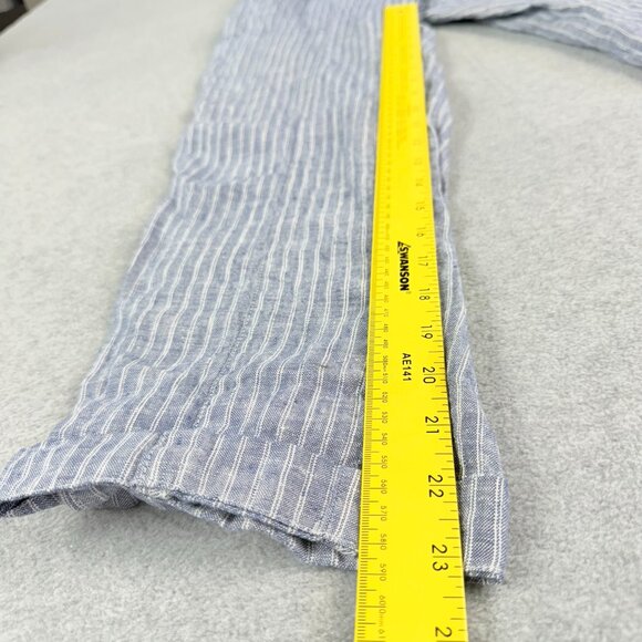 Roots Women’s S/P Striped Linen Drawstring Pants -Lt. Blue Pinstripe Relaxed Fit - Picture 7 of 11